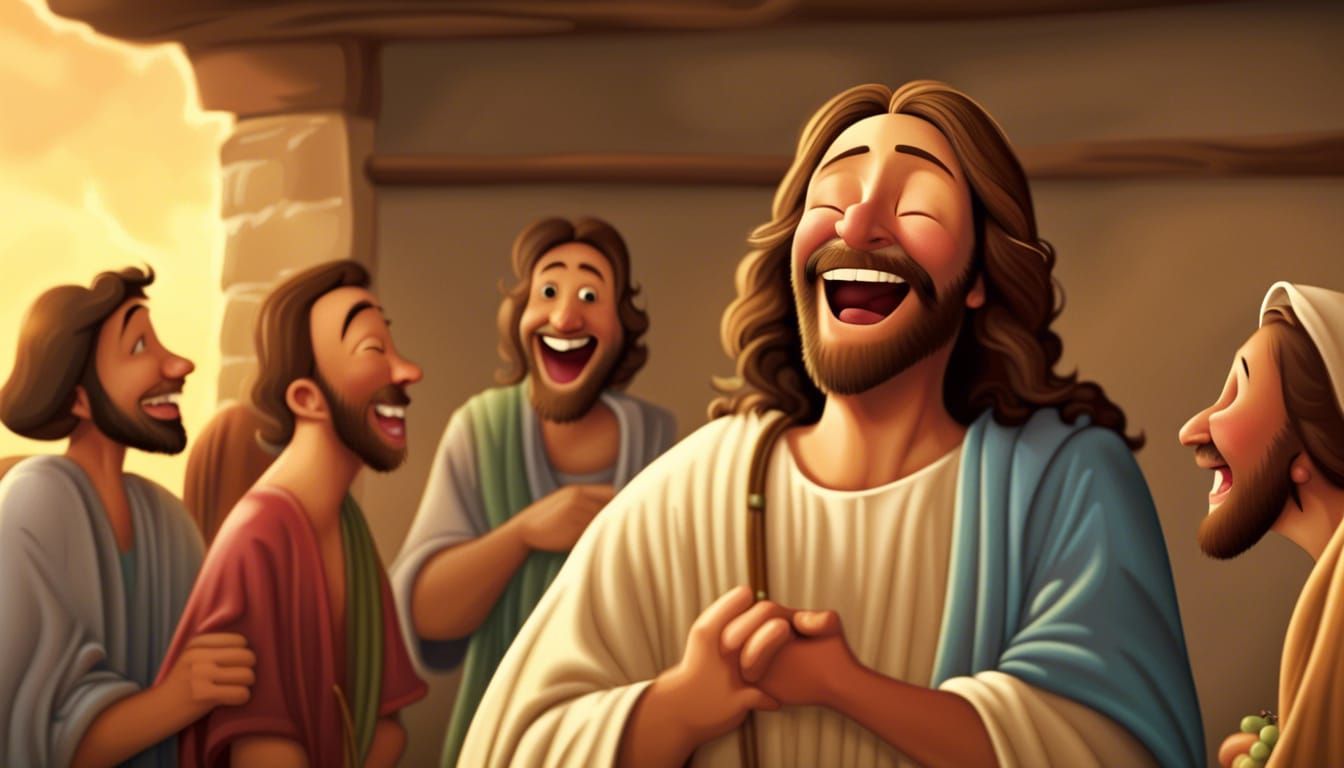 Cartoon Jesus Laughing at a Funny Joke