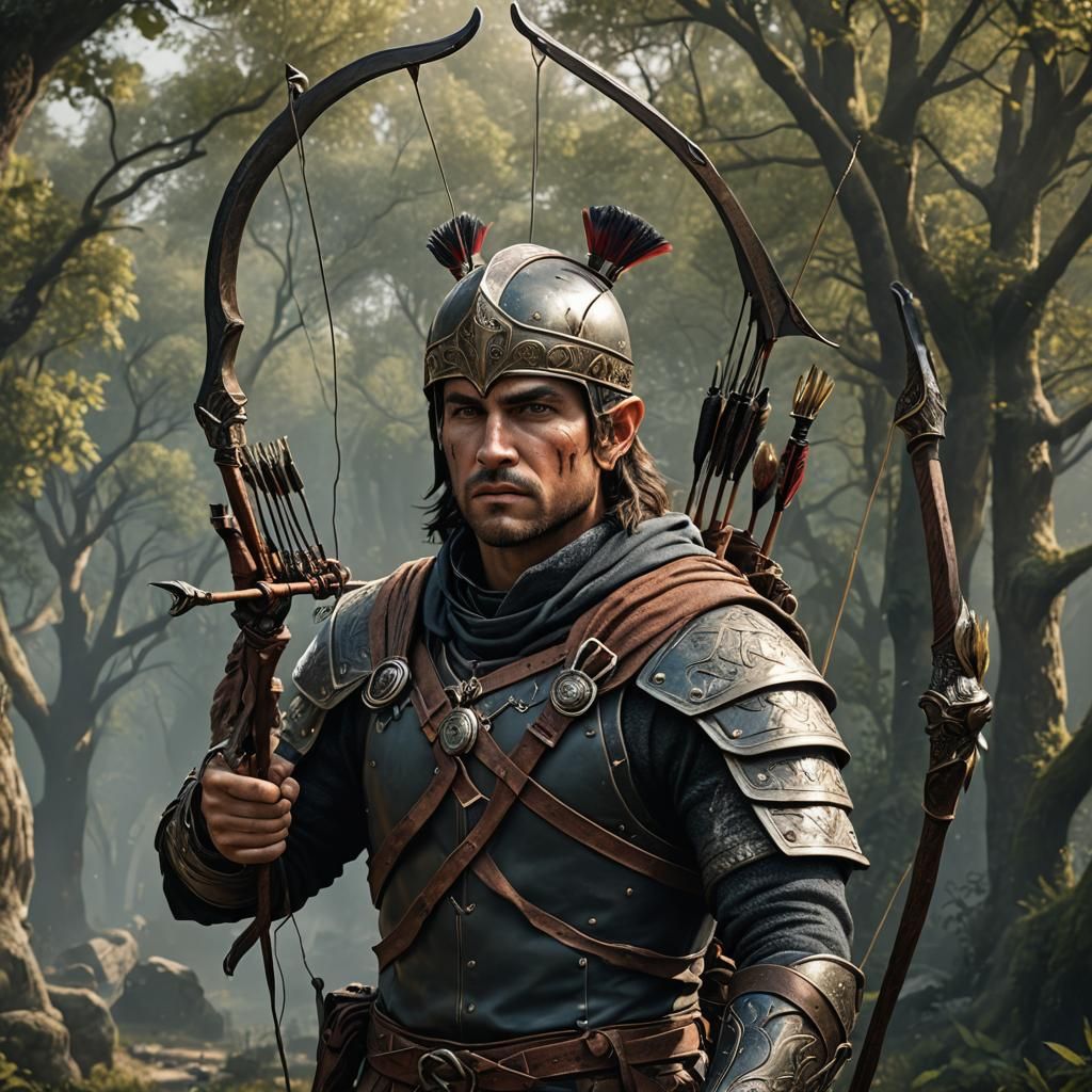 Detailed Archer in Armor: Fantasy Concept Art