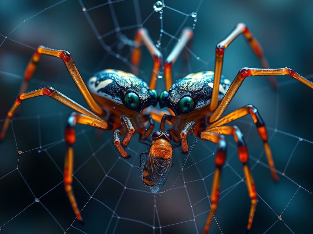 Entwined Spiders Share Shimmering Prize in Dreamlike Setting