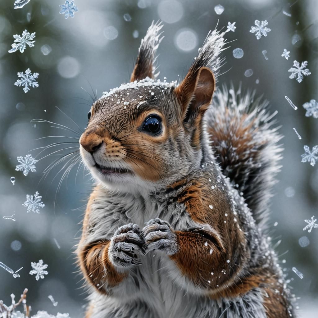 Dew-Kissed Squirrel Peeks at Winter Wonderland
