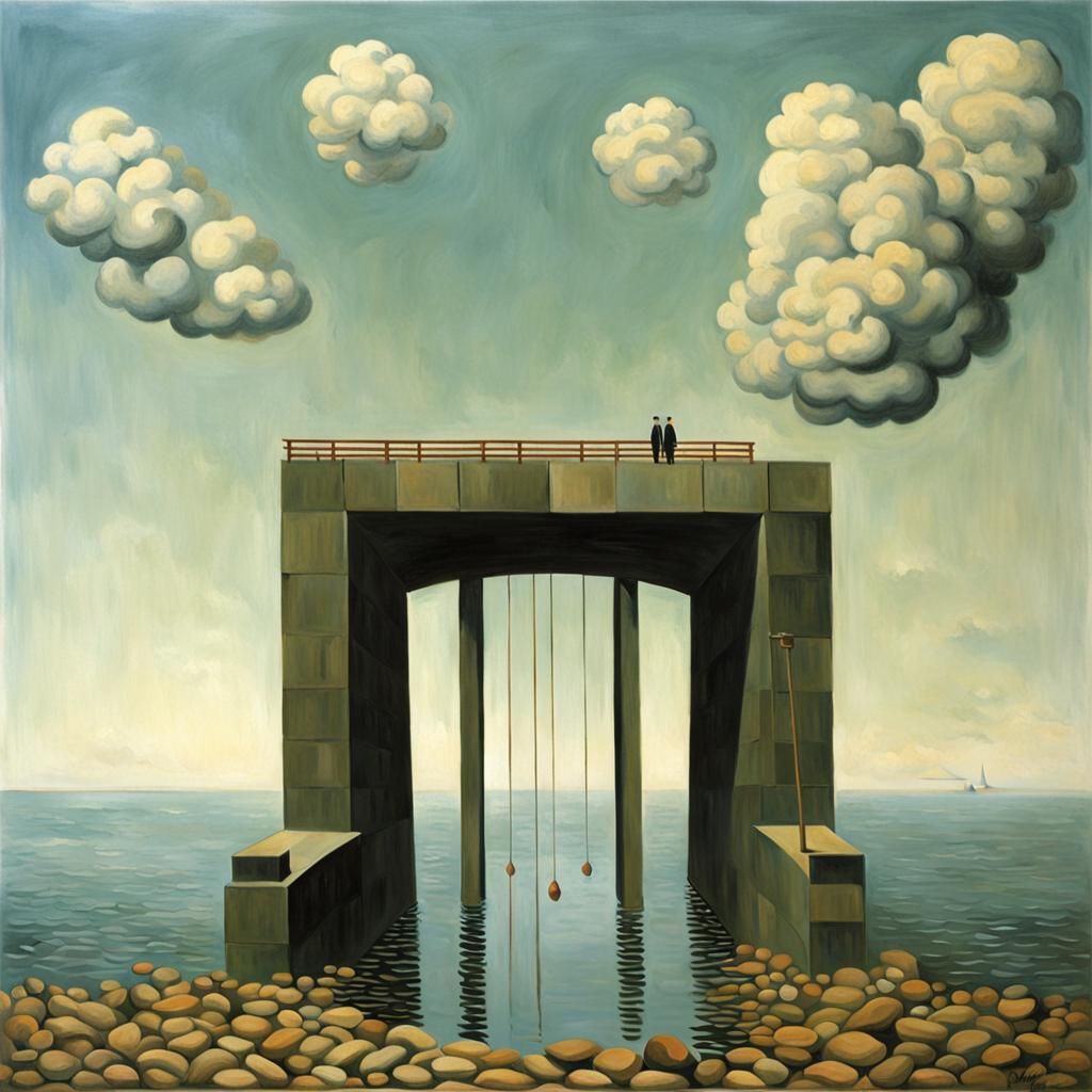 Surreal Unfinished Bridge in Magritte Style
