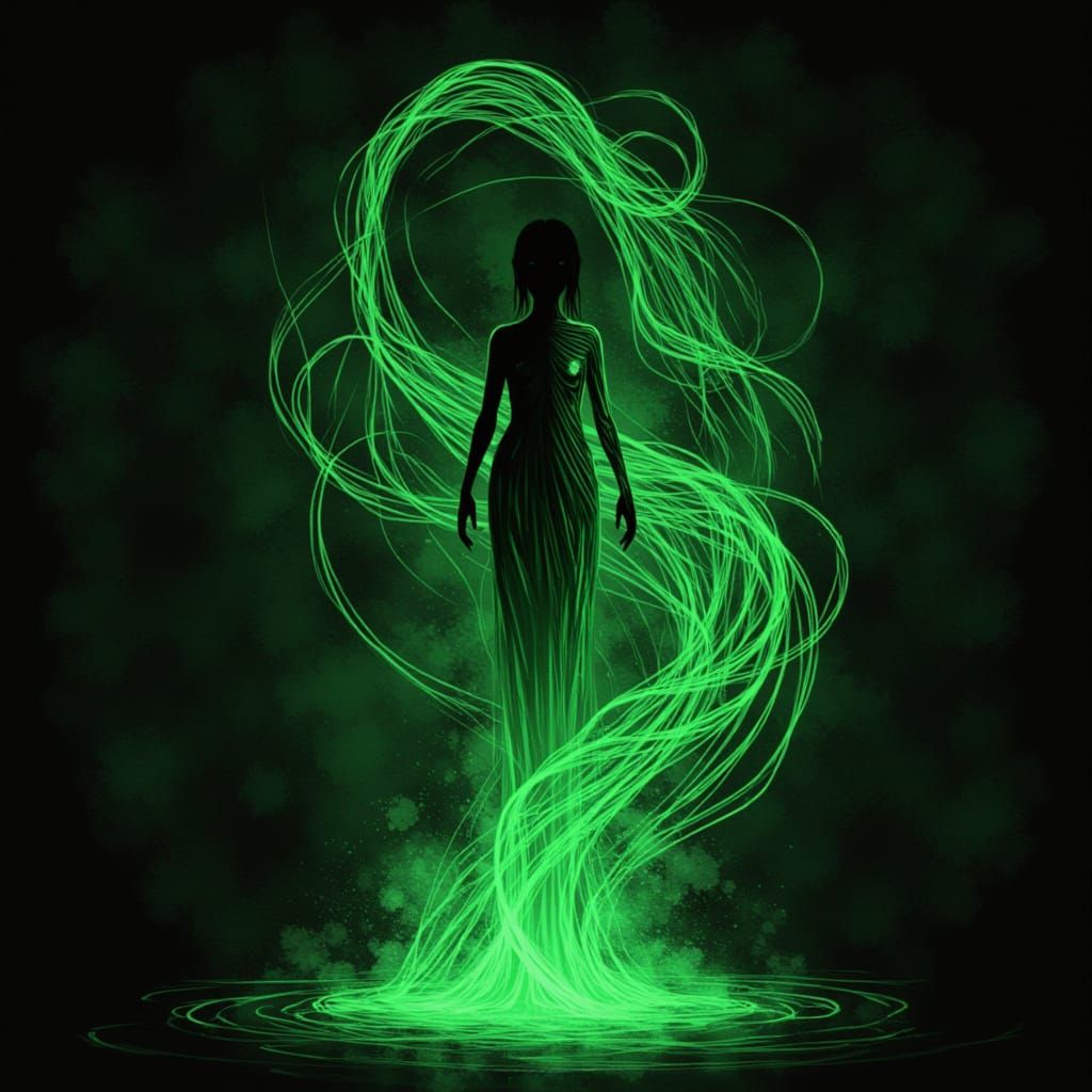 Psychedelic Neon Woman with Rippling Spirals