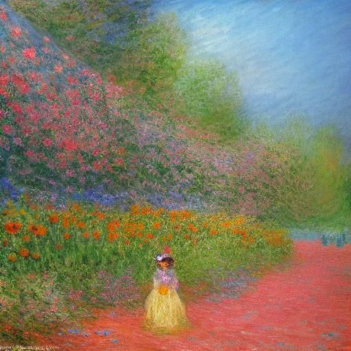 Girl, Butterflies and Flower in Whimsical Illustration