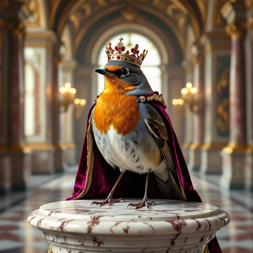Robin Royalty in Renaissance Palace: Detailed Portrait