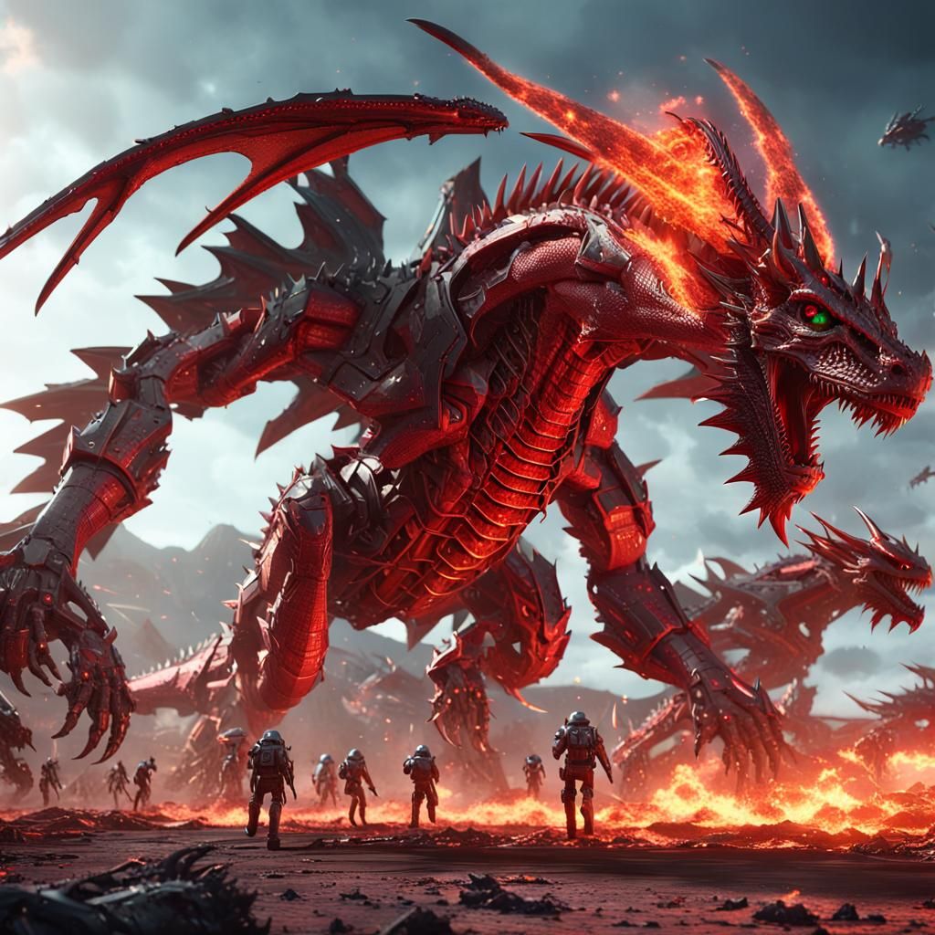 Red Dragon Battles Aliens on Sci-Fi Planet