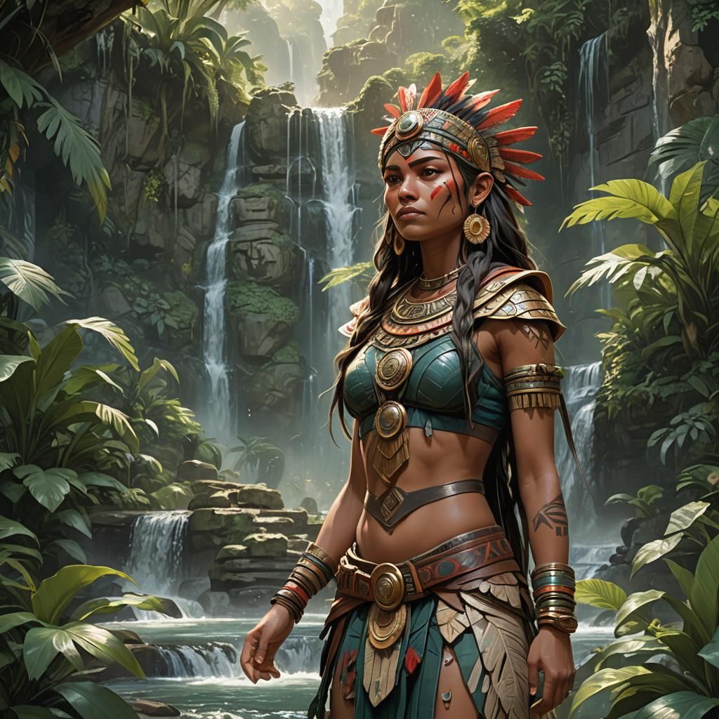 Aztec Warrior with Earth in Lush Jungle