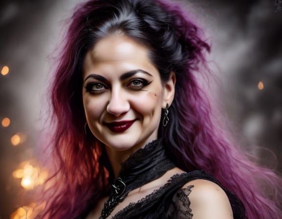 Gothic Vampiress with Sharp Fangs