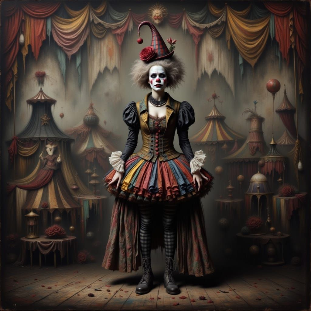 Creepy Circus Scene with Noir and Intensity Style