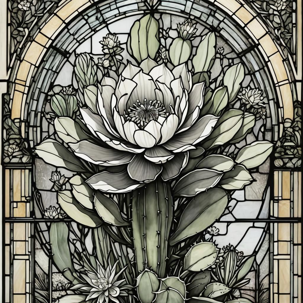 Cactus Flower Stained Glass in Tiffany Style