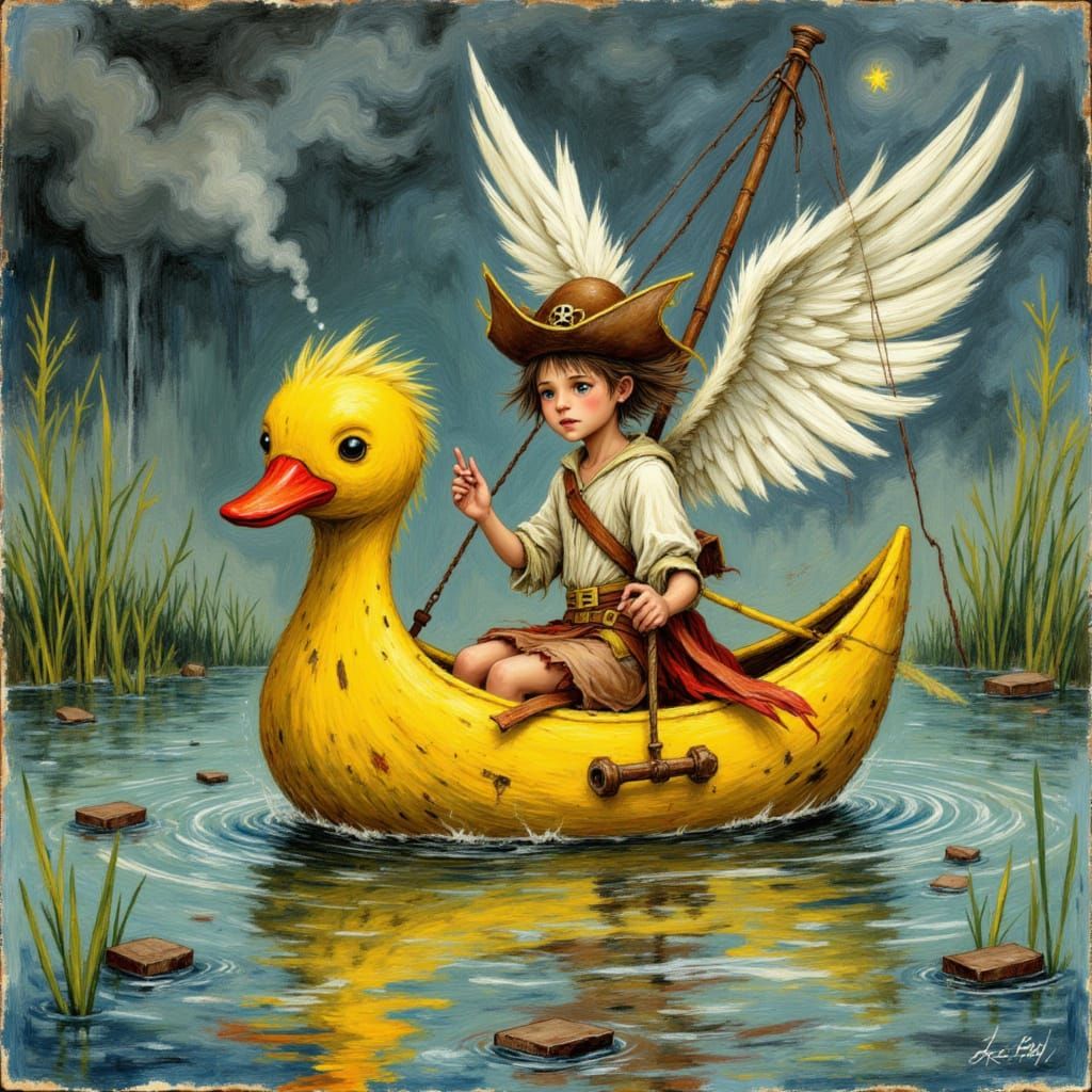 "Young Pirate Angel and the Duck Boat"