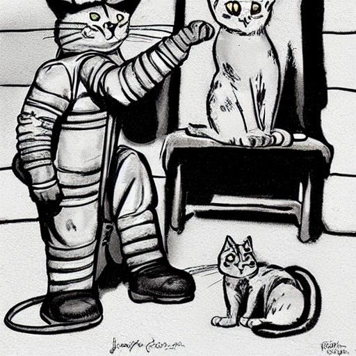 Happy Singing Firefighter Cat: Detailed Digital Artwork