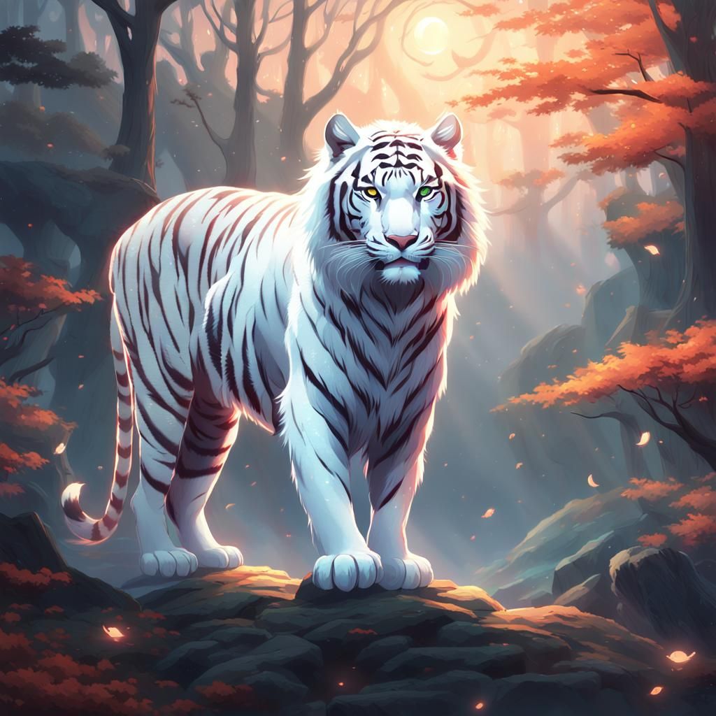 Majestic White Tiger in Anime Style