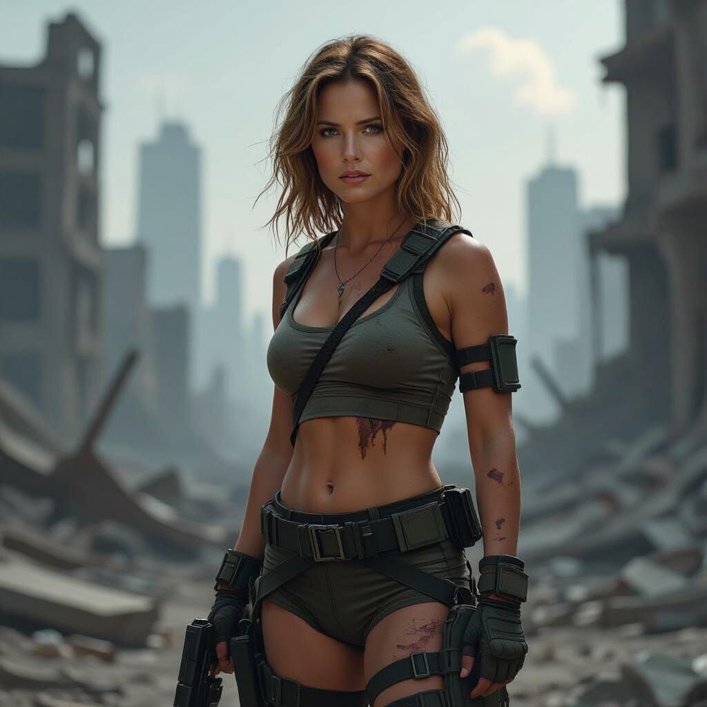 Survivor Jenna Fischer in Dystopian City Ruins