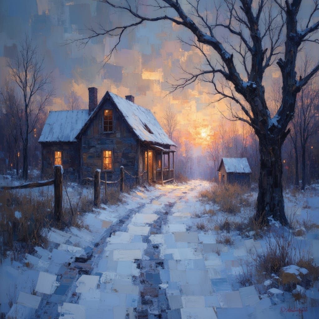 Cozy Snow-Covered Farmhouse in Luminous Style
