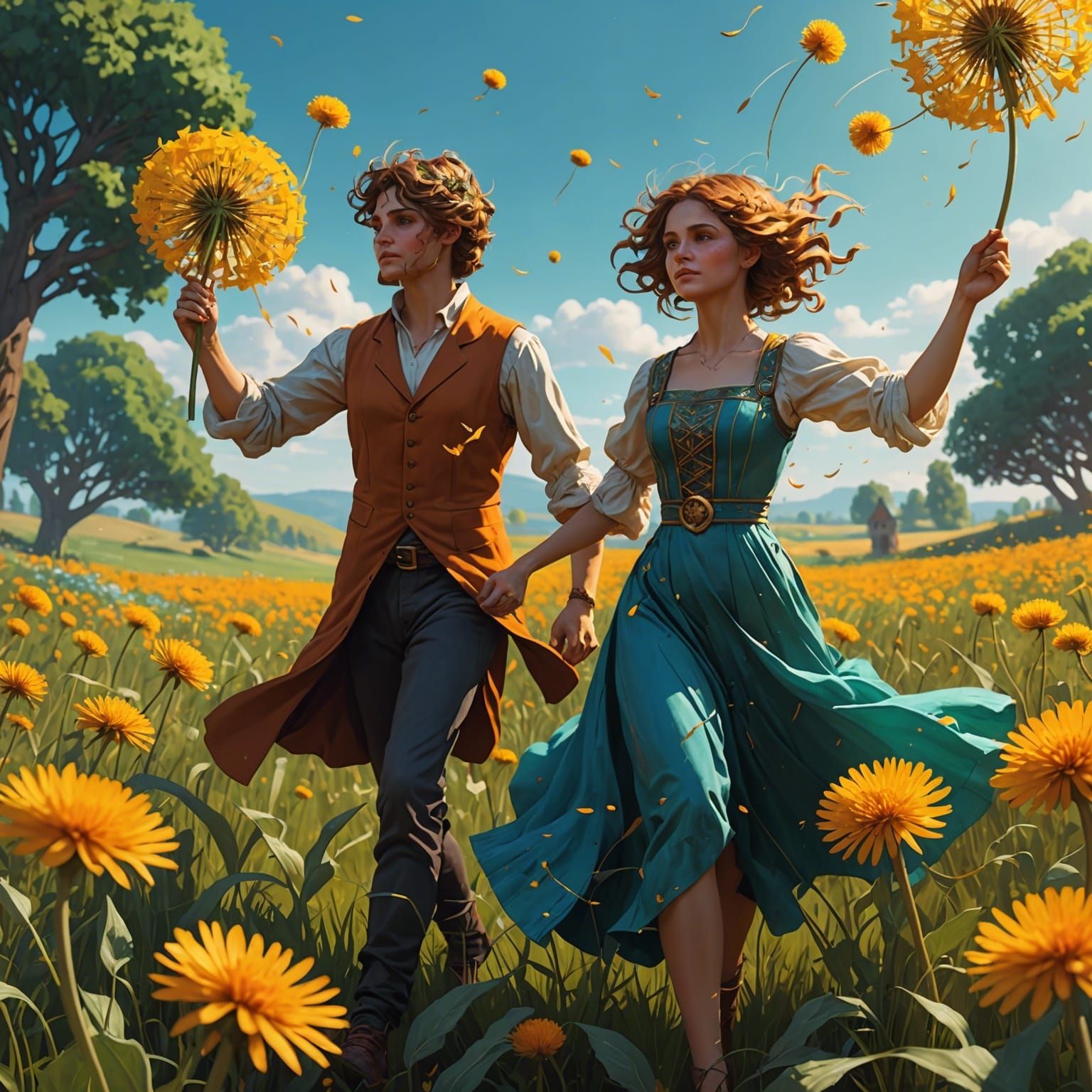 Dandelions Dancing: Hyperdetailed Concept Art