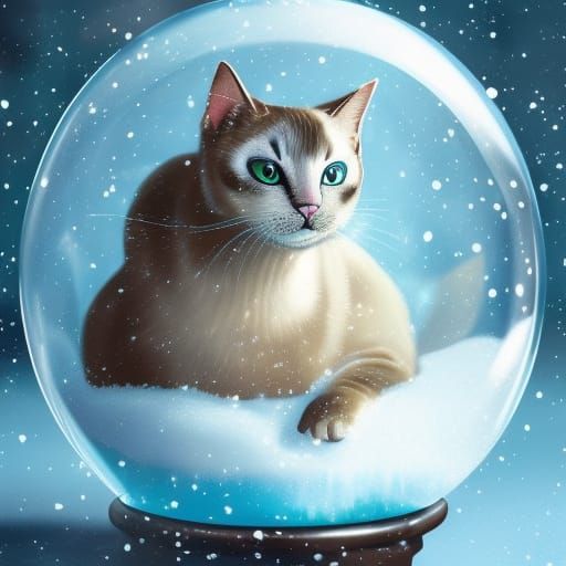 Blue-Eyed Cat in Snow Globe: Hyperdetailed Portrait