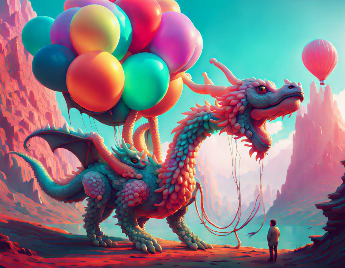 Detailed Dragon Balloon: A Colorful Digital Masterpiece