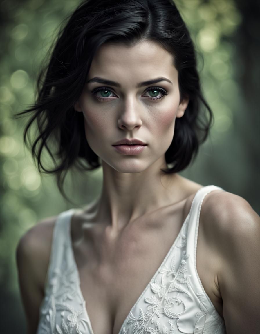 Raven Haired Beauty in a White Dress
