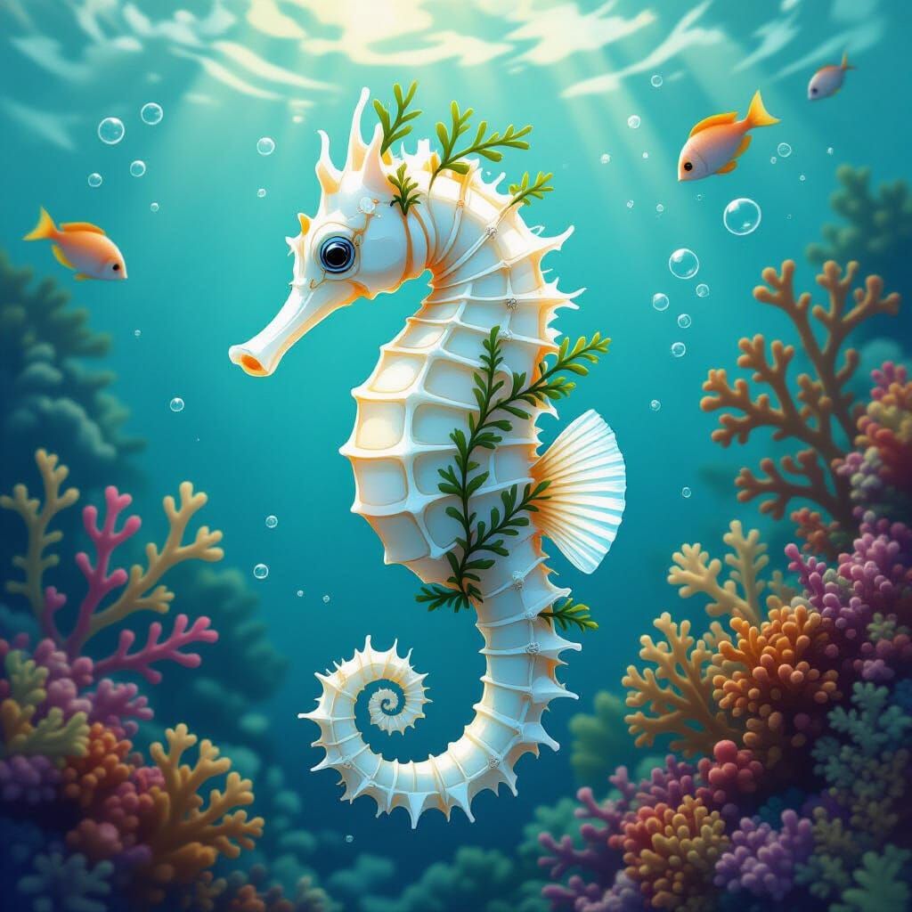 Majestic Seahorse with Coral in Ethereal Lighting
