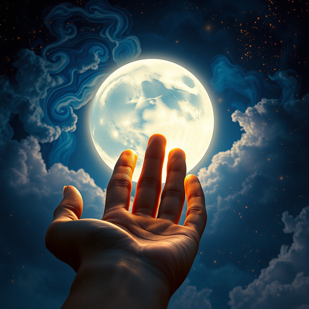 Woman's Hand Cradling Moon in Cinematic Style