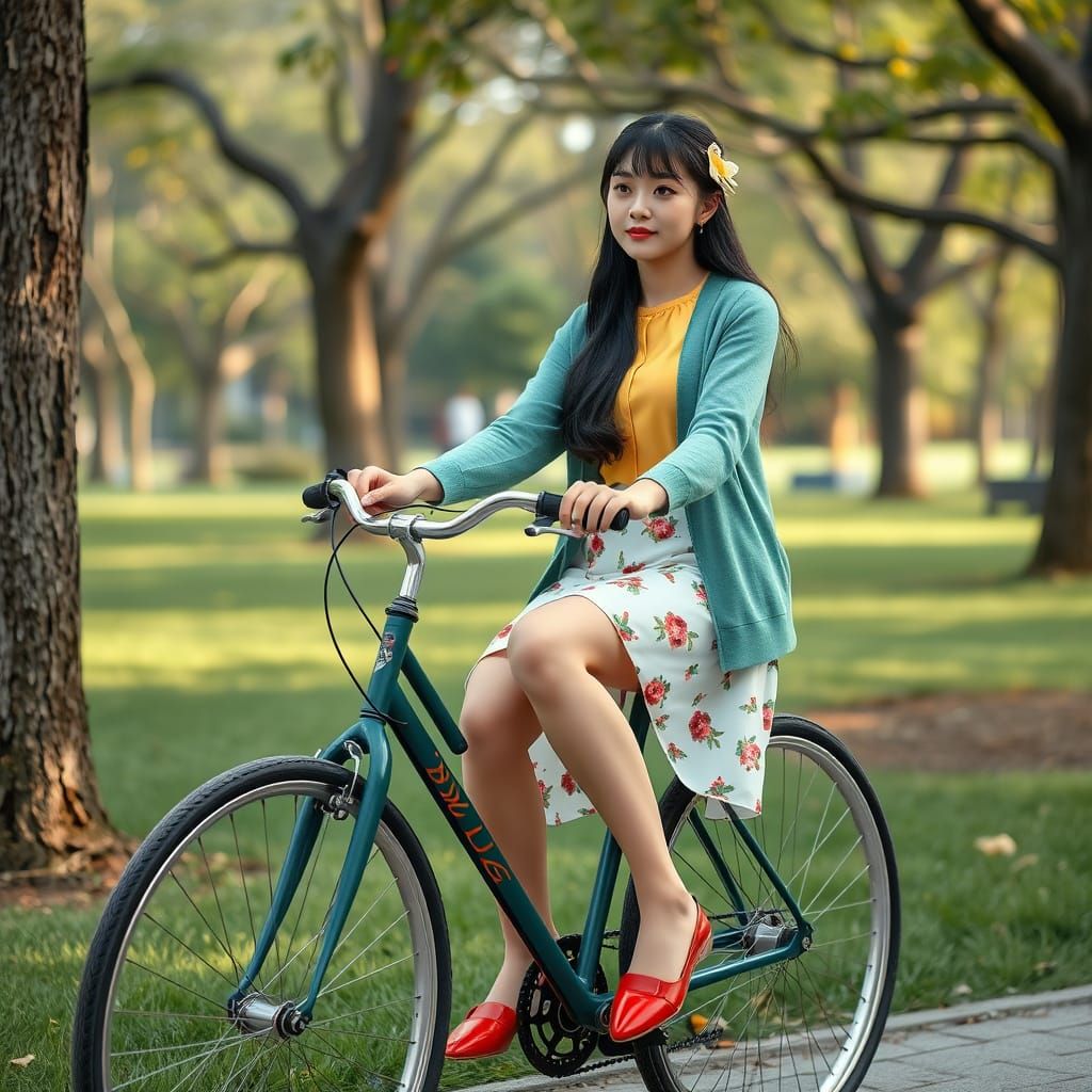 Goddess on a Bicycle in Whimsical Park