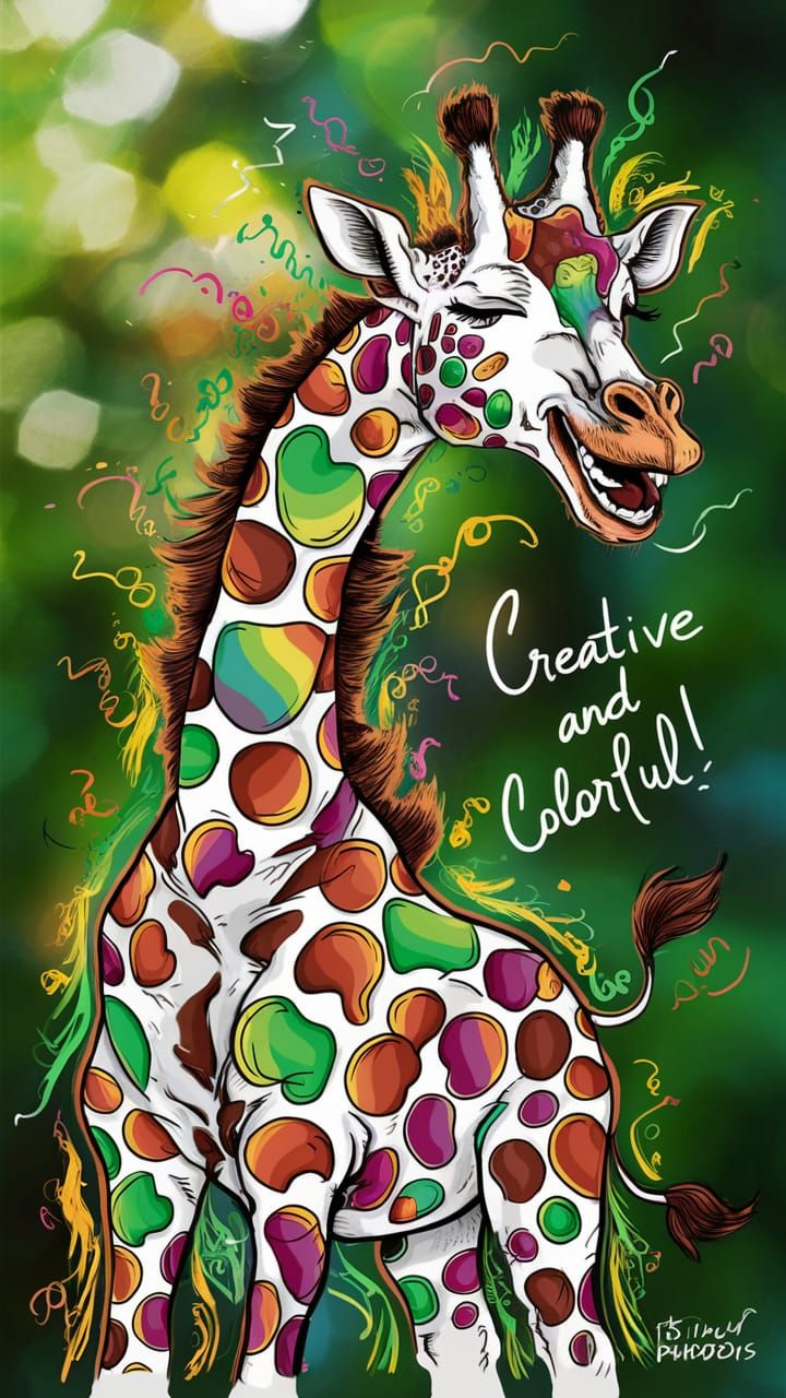 Joyful Giraffe Illustration with Rainbow Spots
