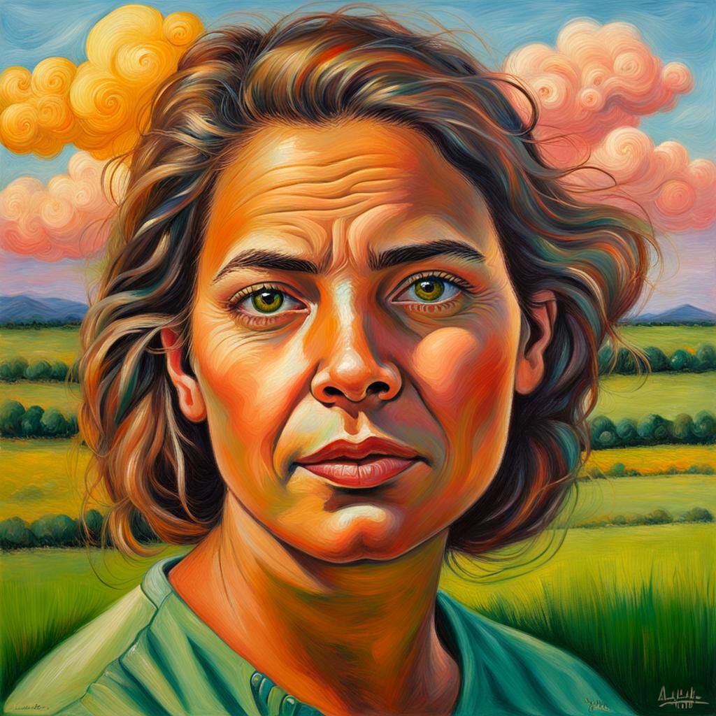 Impressionistic Woman in Dewy Field, Oil Painting