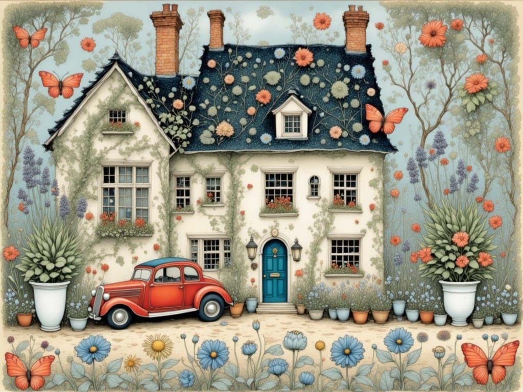 Delicate Cozy Home in Intricate Watercolor Style