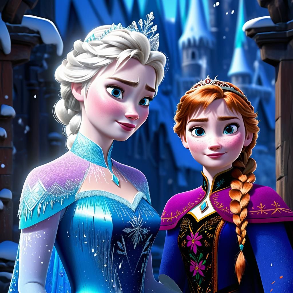 Elsa and Anna Royal Portrait, Fantasy Concept Art