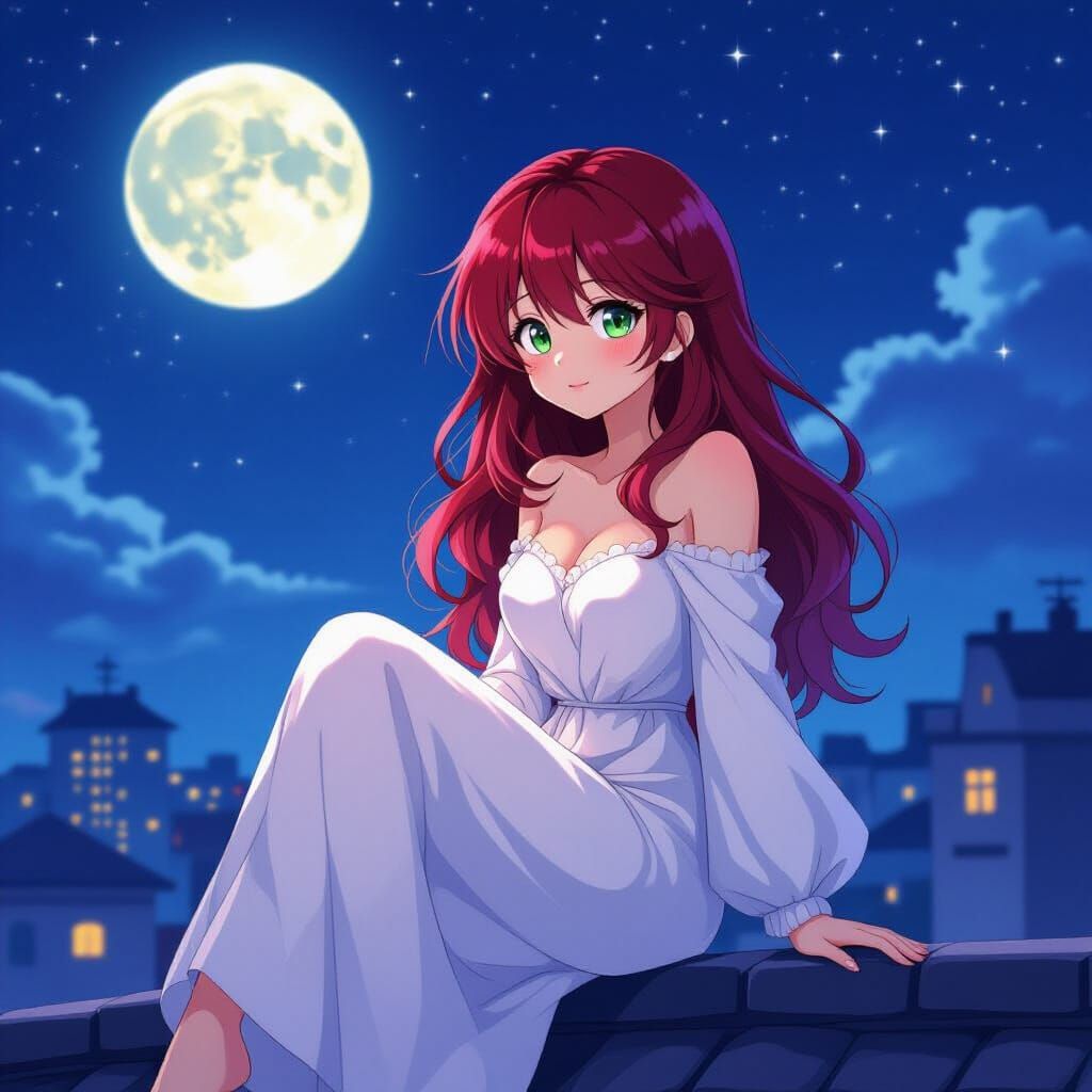 Anime Woman on Rooftop in Cel-Shaded Style