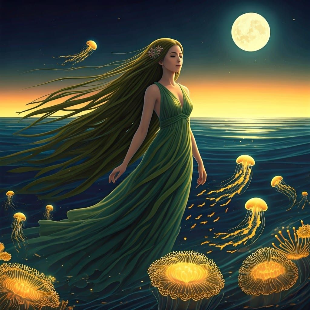 Bioluminescent Sea Dreamscape in Miyazaki Style