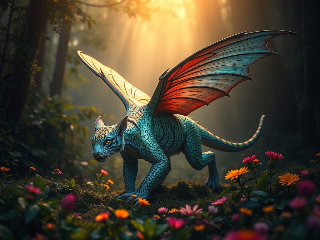 Majestic Fairy Dragon Tiger in Enchanted Forest