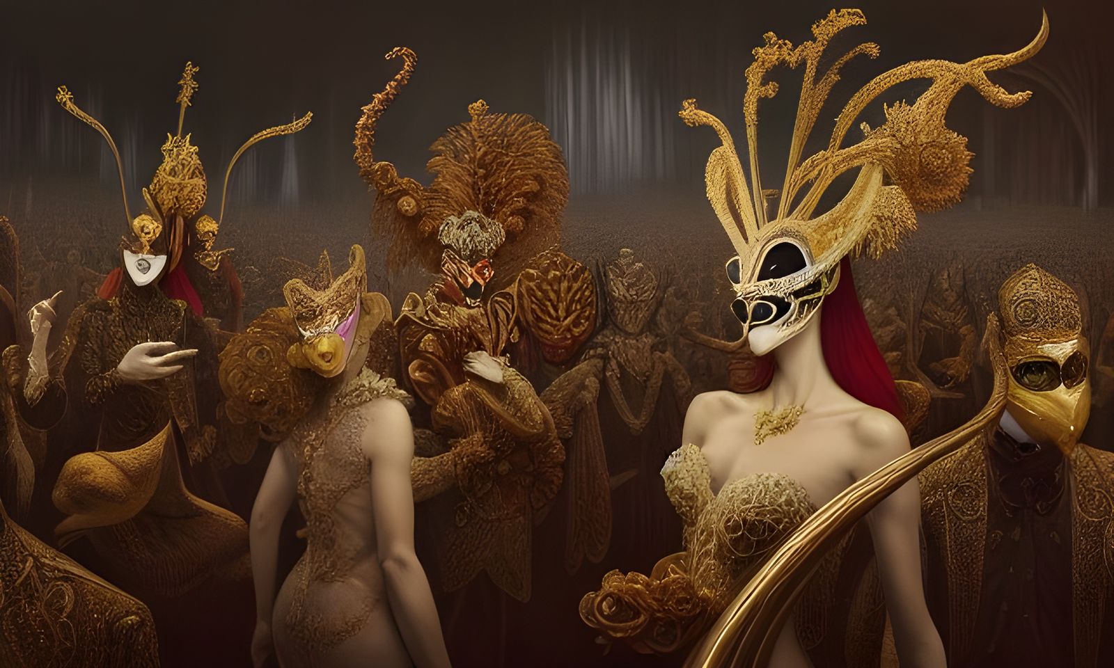 Elaborate Masquerade in Digital Art Style