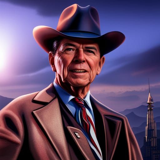 Ronald Reagan Campaigning in Cowboy Hat: Matte Painting
