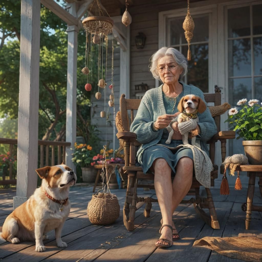 Grandma Knitting with Dog: 3D Game Cinematic