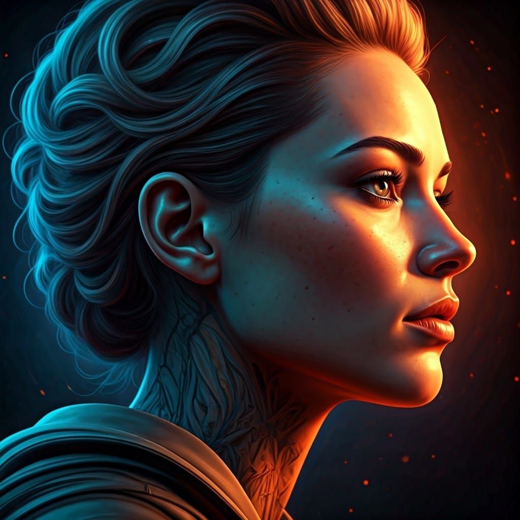 Glowing Cyberpunk Goddess with Vibrant Neon Accents