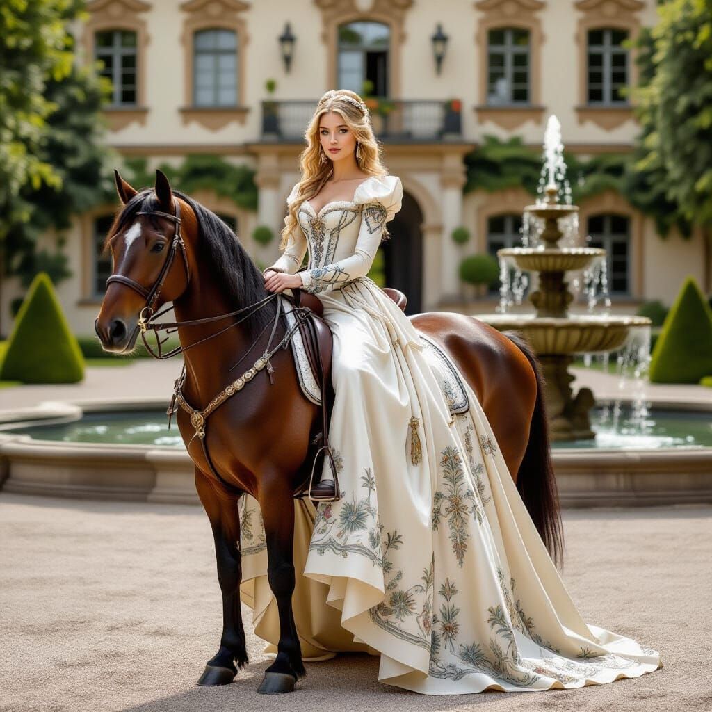 Equestrian Portrait in Art Nouveau Style