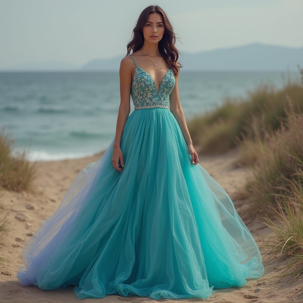 Ethereal Long Wedding Gown in Vibrant Turquoise and Purple