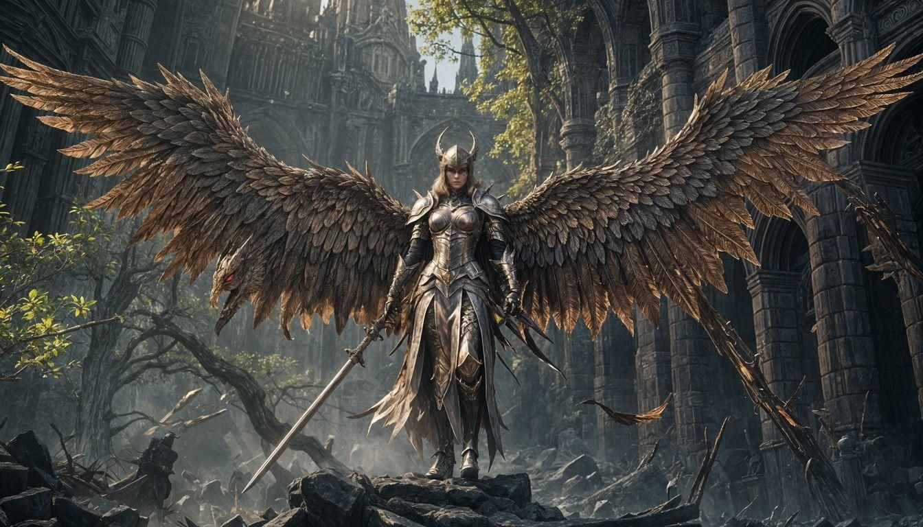 Winged Knight Woman in Dark Fantasy Style