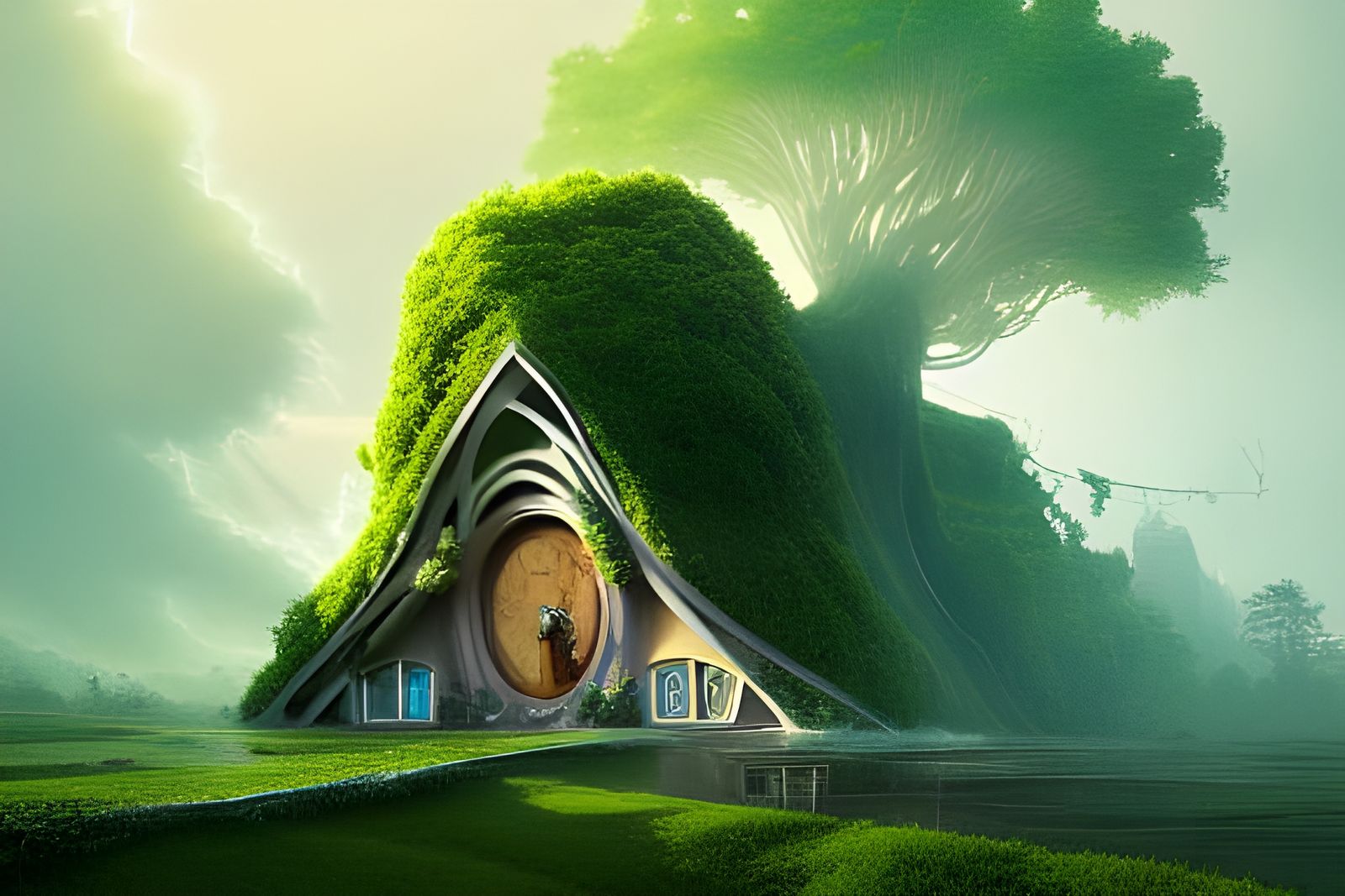 Anti-Gravity Tree-of-Life Hobbit Mansion: Fantasy Art