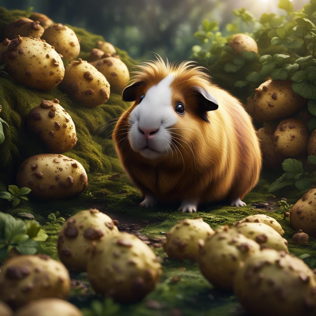 Furry Guinea Pig Potato: Detailed Matte Painting