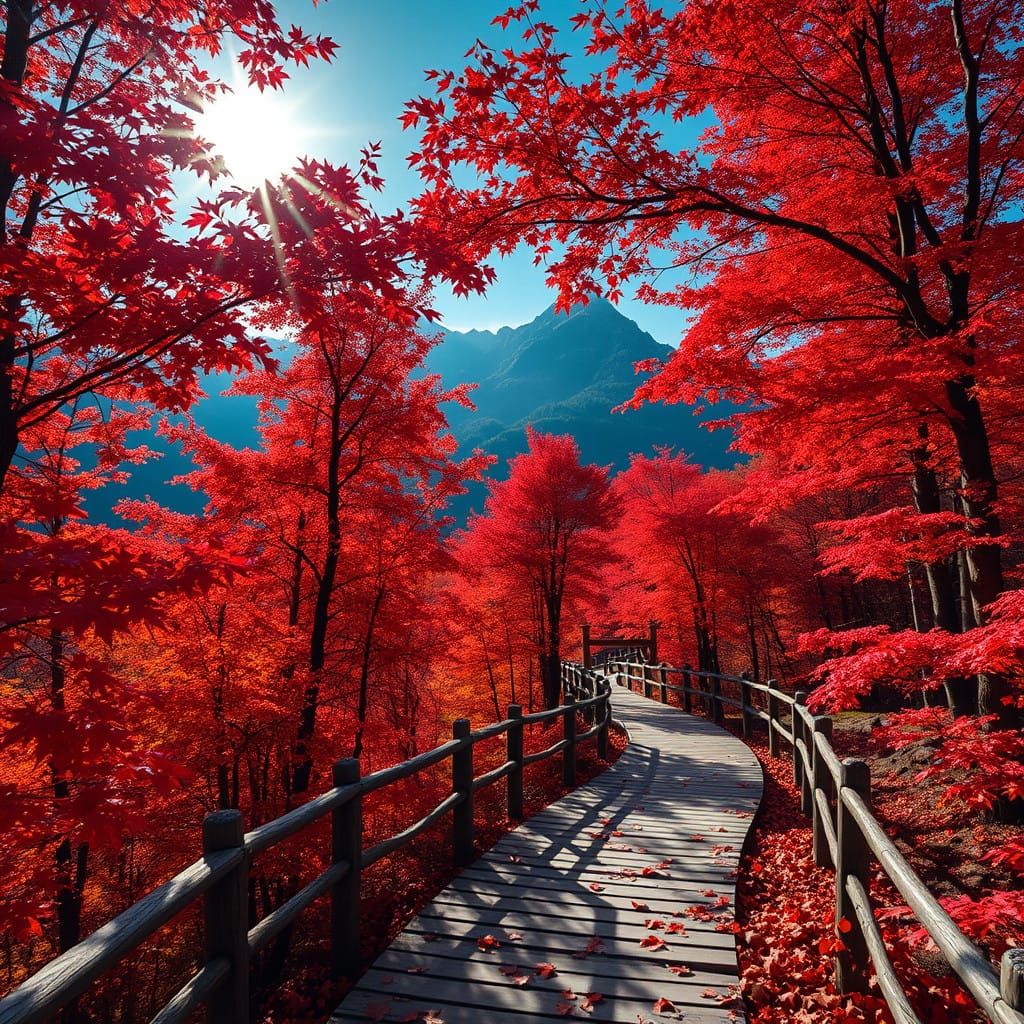 Autumn Maple Trees Radiate in Epic Digital Painting