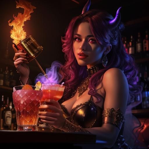 Fiery Demon Bartender Crafts Signature Cocktail