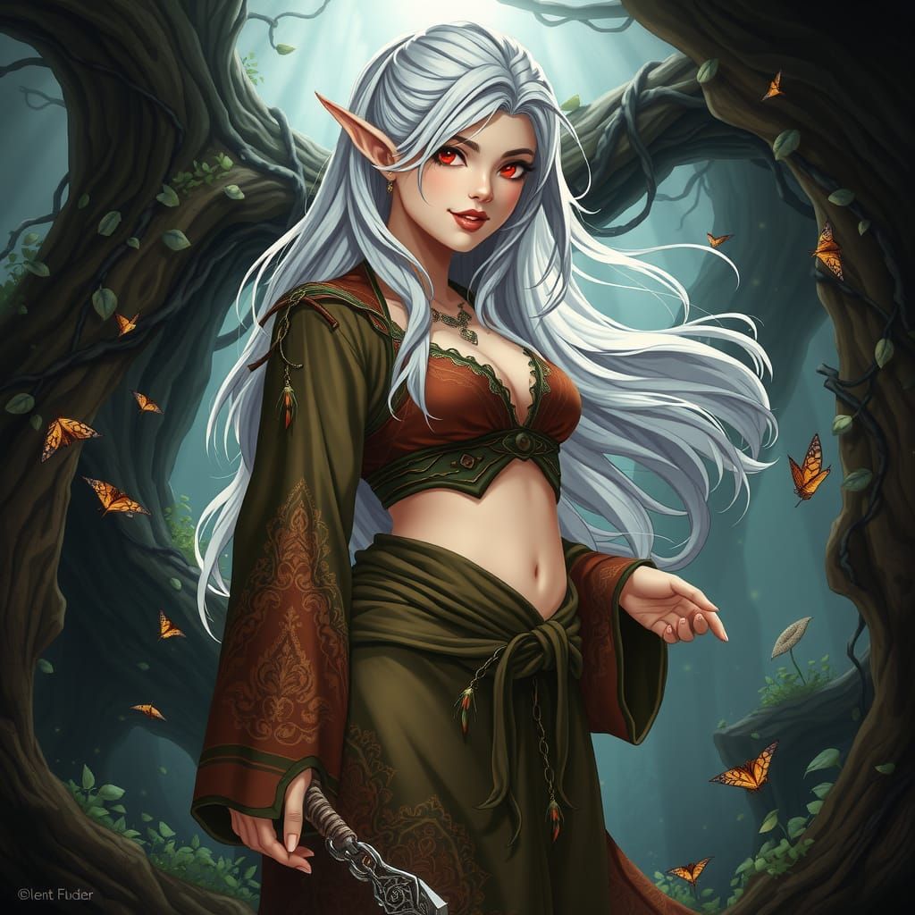 Enchanting Elf in Druidic Landscape, Anime Style