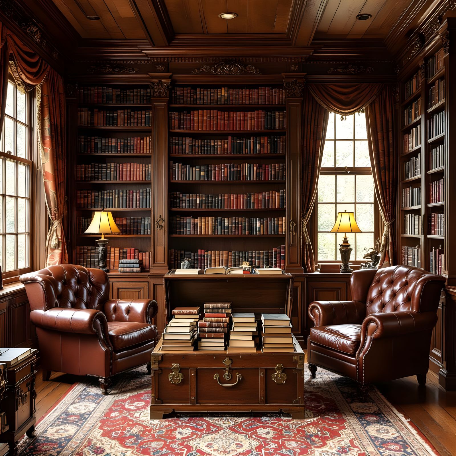 Cozy Home Library with Rare Book Collection