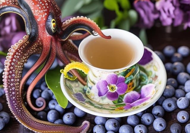 An octopus climbing out of a teacup 2