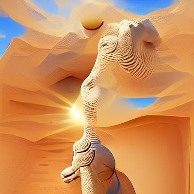 Ancient Desert Statue with Camels in HD