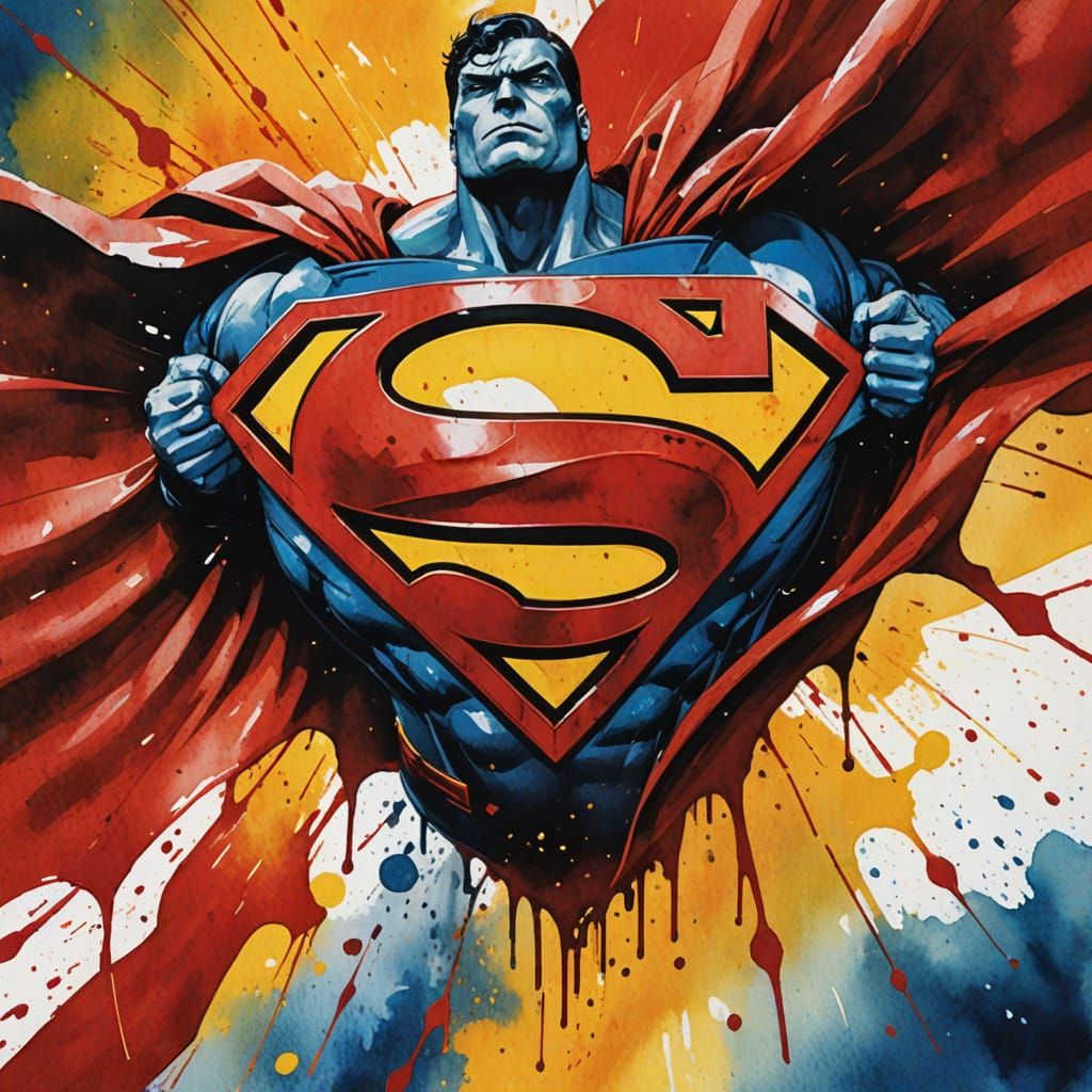 Watercolor Superman Symbol in Golden Light