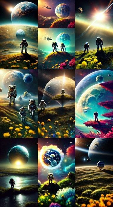 Realistic Lunar Landscape with Astronauts Tending to Flowers...