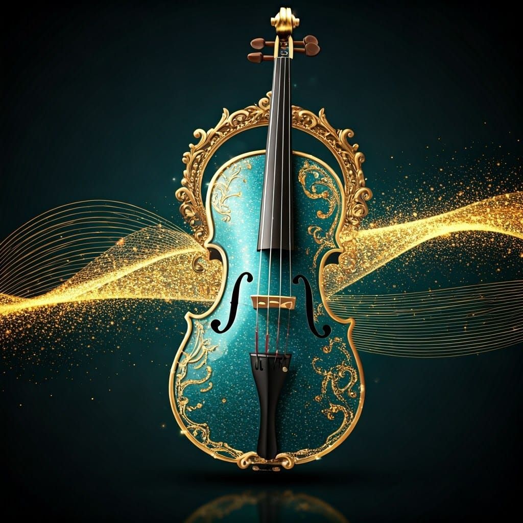 Ballerina in Cyberpunk Style with Gold Violin and Turquoise ...